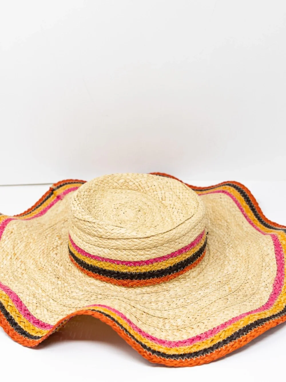 Tory Burch Straw Braided Woven Oversized Neutral Multi Color Sun Hat Accessory